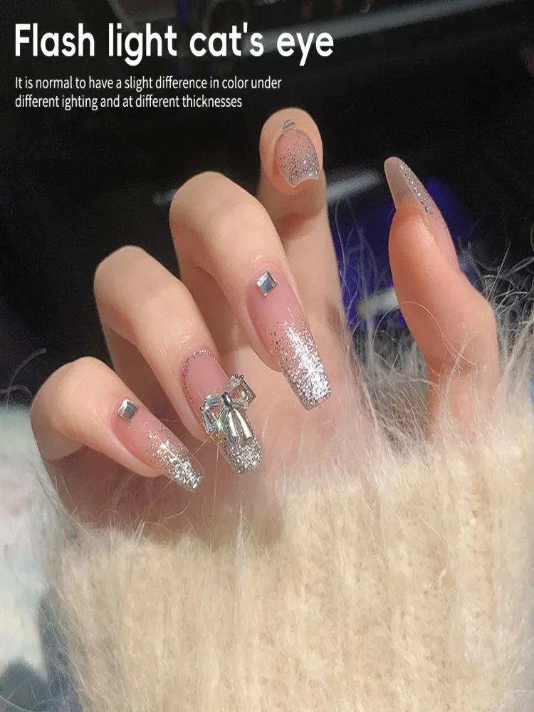 1 PC 2025 Super Bright Platinum Silver Magnetic luster Glitter CAT's Eye Firm และยาวนานเหมาะสําหรับ Home Nail Art DIY