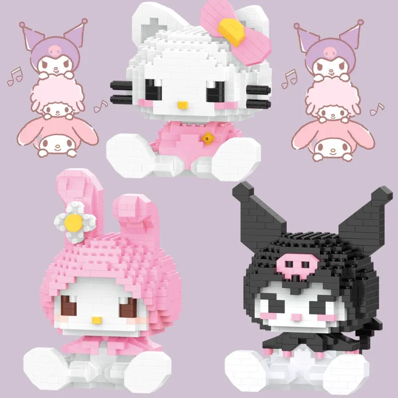 Sanrio Micro Building Blocks, Modelo 3D, Hello Kitty, Kuromi, Melody, Mini Bricks Figuras, Presentes de Natal, Brinquedos montados