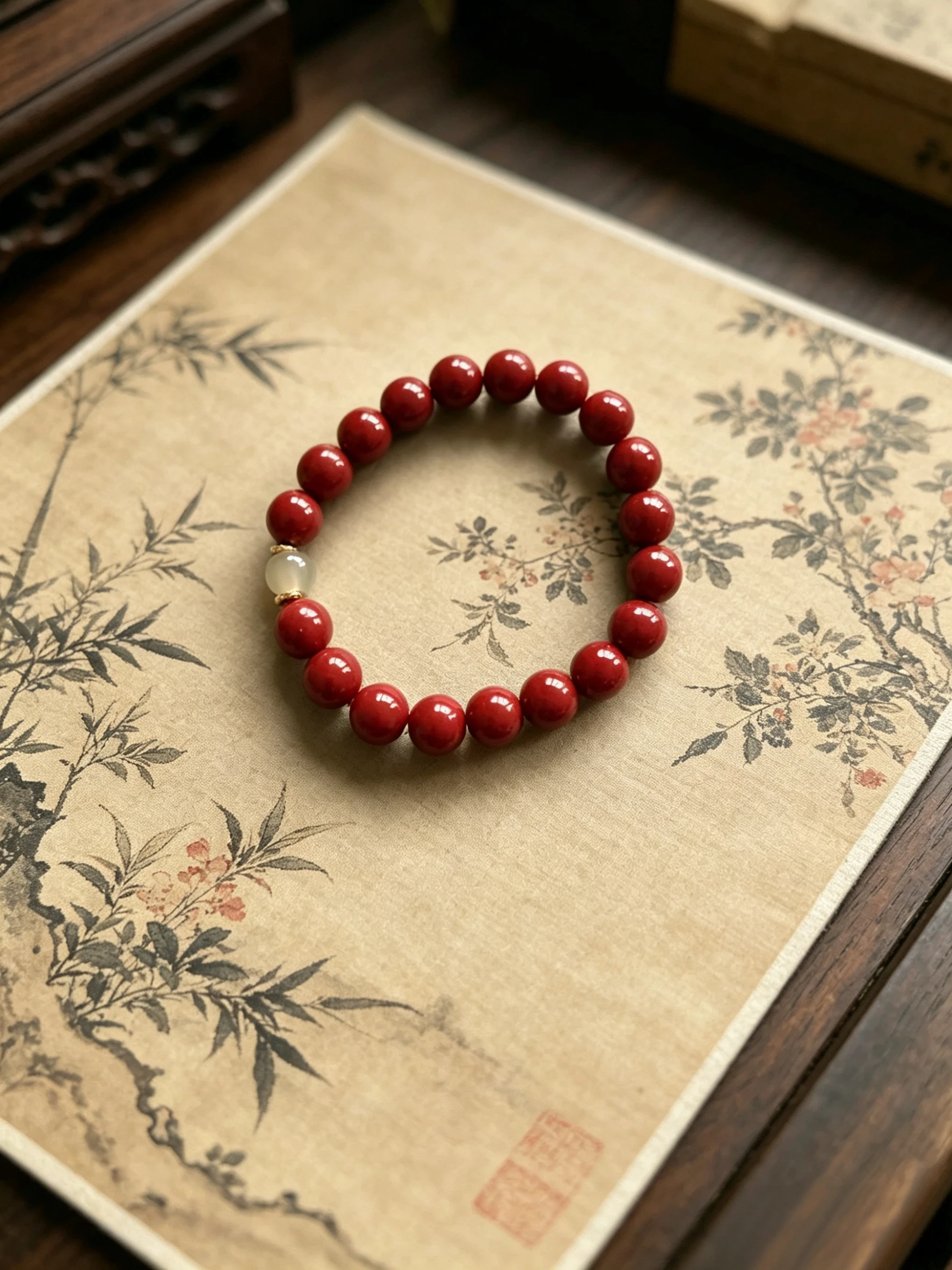 Image 5: Bracelet extensible minimaliste en cinabre rouge