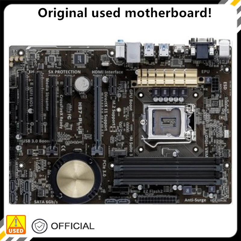 

For H97-PLUS Desktop Motherboard H97 LGA 1150 For Core i7 i5 i3 DDR3 SATA3 USB3.0 Original Used Mainboard