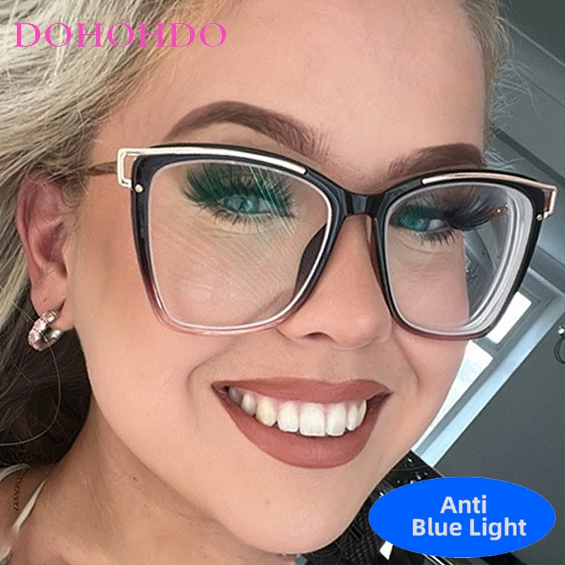 

TR90 Trendy Brand Designer Square Metal Frame Cat Eye Blue Light Blocking Glasses Women Men Optical Eyeglasses For Gaming Очки