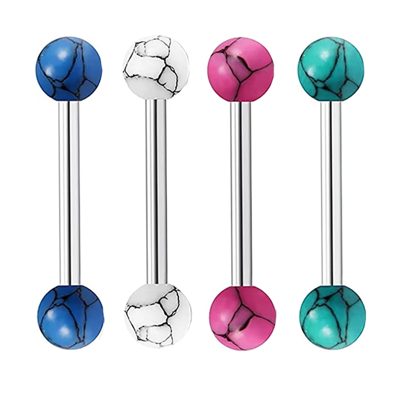 wholesales nature stone ball tongue barbell rings 4 color 14g tongue piercing nipple barbell shield 16mm tongue bar for women me