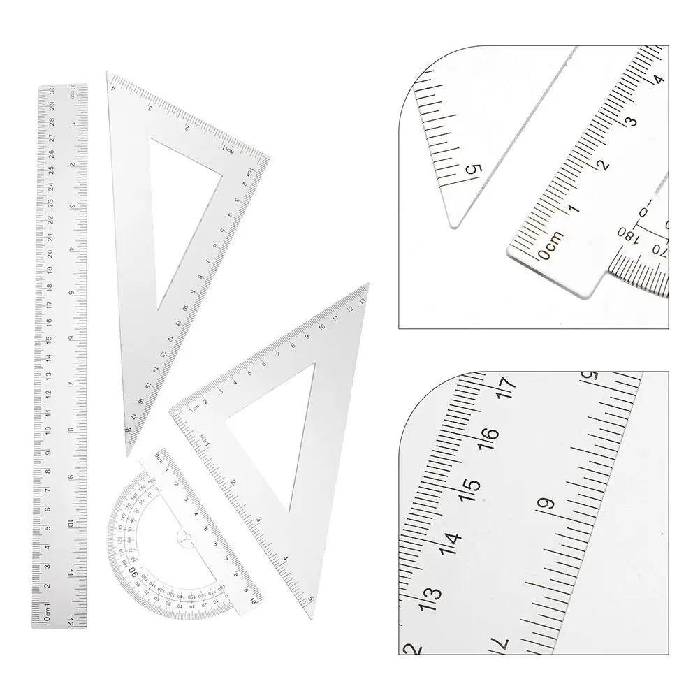 

2Sets Clear Triangle Ruler Protractor Set Transparent Plastic Ruler Precise Drafting Tools for Math Teaching Design Drawing