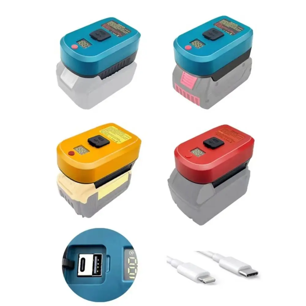 65W Battery Converter Adapter with Type-C Port and USB Port Portable Quick Charge Adapter for Makita/Dewalt/Milwaukee/Bosch