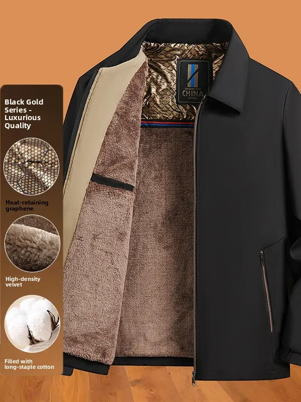 

Men's Fce Lined Stand Collar Jaet Thiened down Cotton Padded Coat Warm Busin Casual Sle Mid-aged Dad Clothes