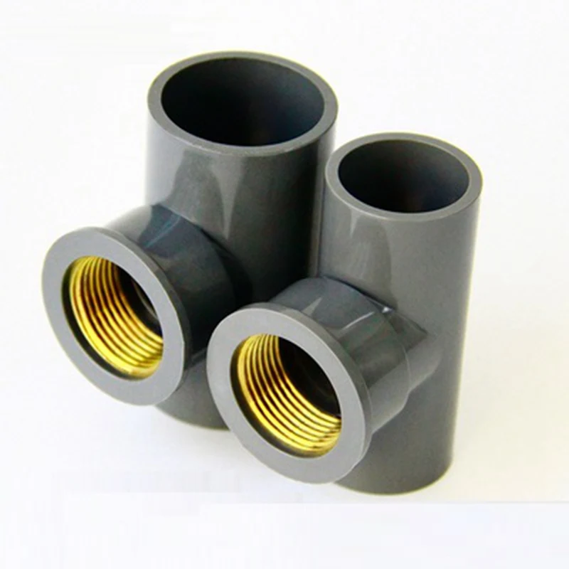 

2pcs Grey I.D 20mm-1/2" 32mm-1" PVC Copper Female Thread Tee Connector Fish Tank Adapter Garden Irrigation Water Tube Fittings