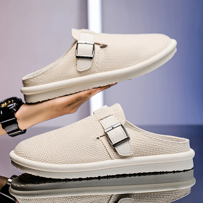 

Men's Footbed Clogs for Women Soft Leather Adjustable Buckle Slip-on Potato Shoes Sandals Beach Slippers