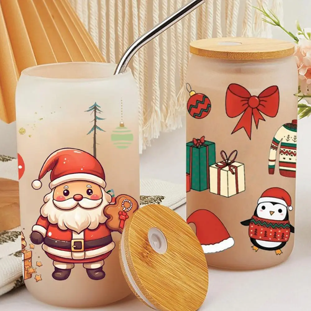 UV DTF Christmas Drink Coffee Transfer Funny Santa Claus Sticker Glass Cup 16 OZ Transfer Sticker Waterproof Decals