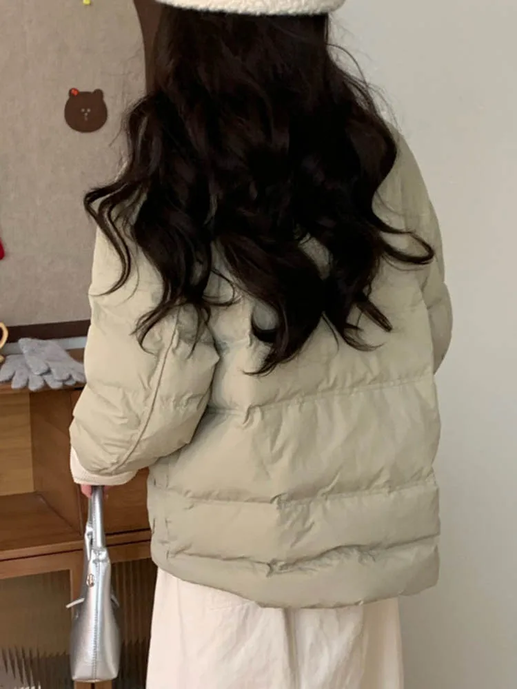 الكورية موضة رشاقته ملابس خارجية المرأة عادية التلبيب الرقبة القطن وسادات مبطنة شتاء دافئ واحدة الصدر فضفاض Chaquetas القمم