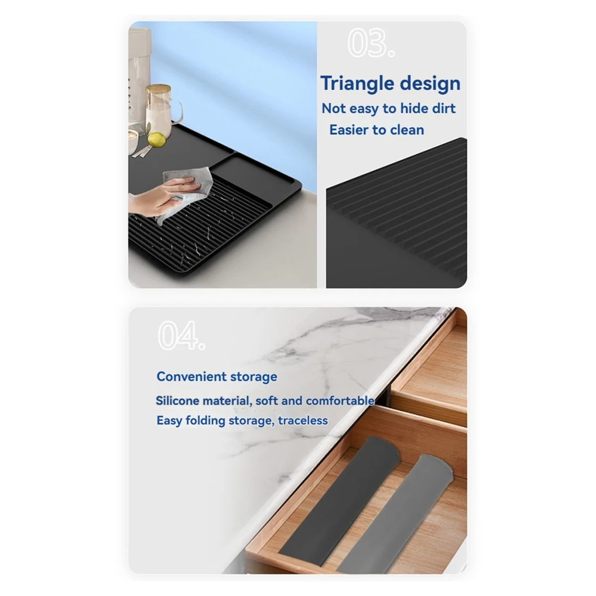 Silicone Coffee Mat 24x16In Coffee Bar Mat with Detachable Dish Drying Mat for Kitchen Countertops Coffee Accessories B-A70Z