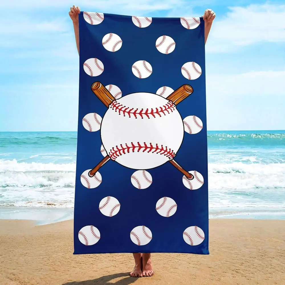 

Large 63x32 Quick-Dry Absorbent Cotton Beach Towel - Ideal for Swimming, Yoga, Camping, Travel in Baseball Blue