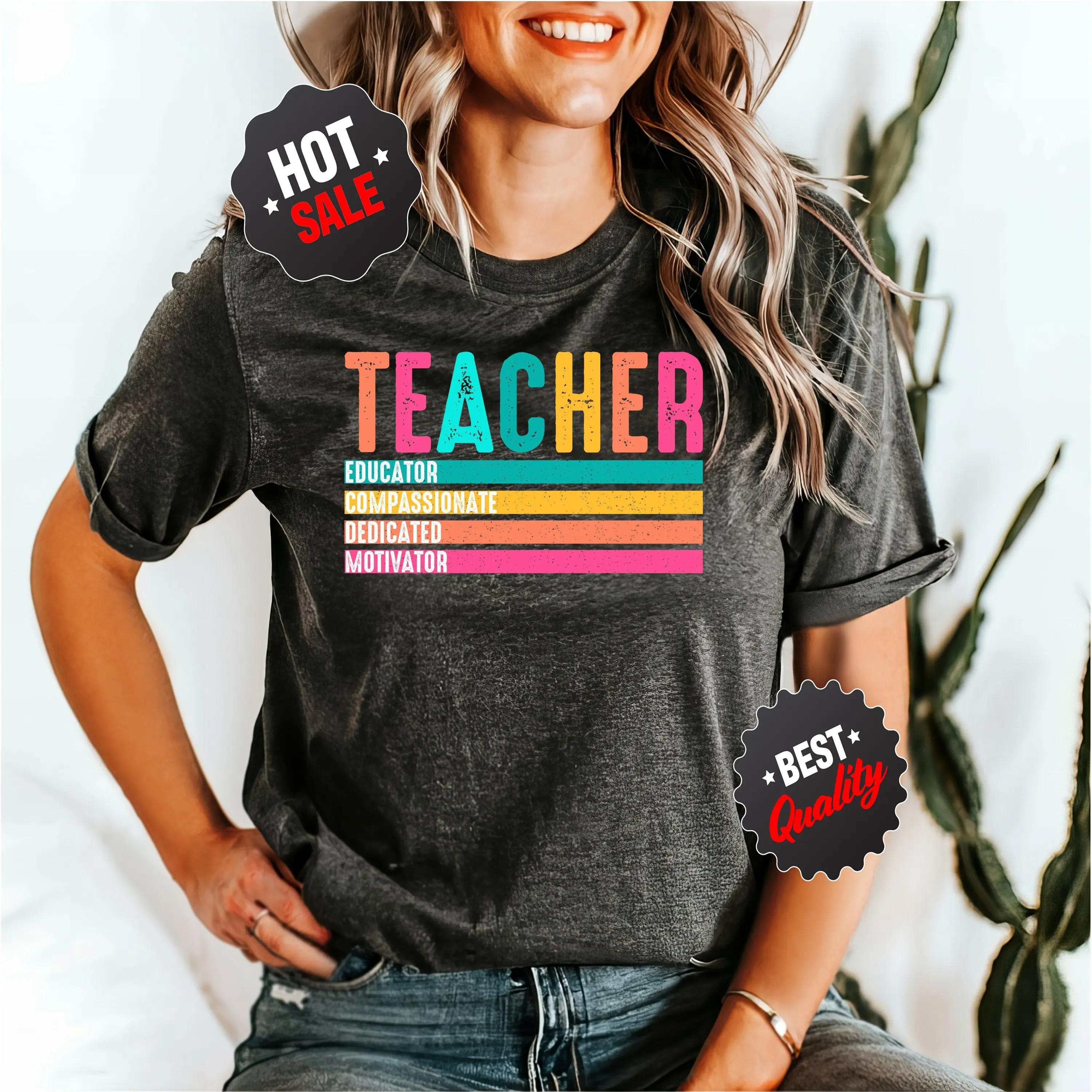 Teacher Educator Compassionate Dedicated Motivator T Shirt Inspirational Colorful For Teachers