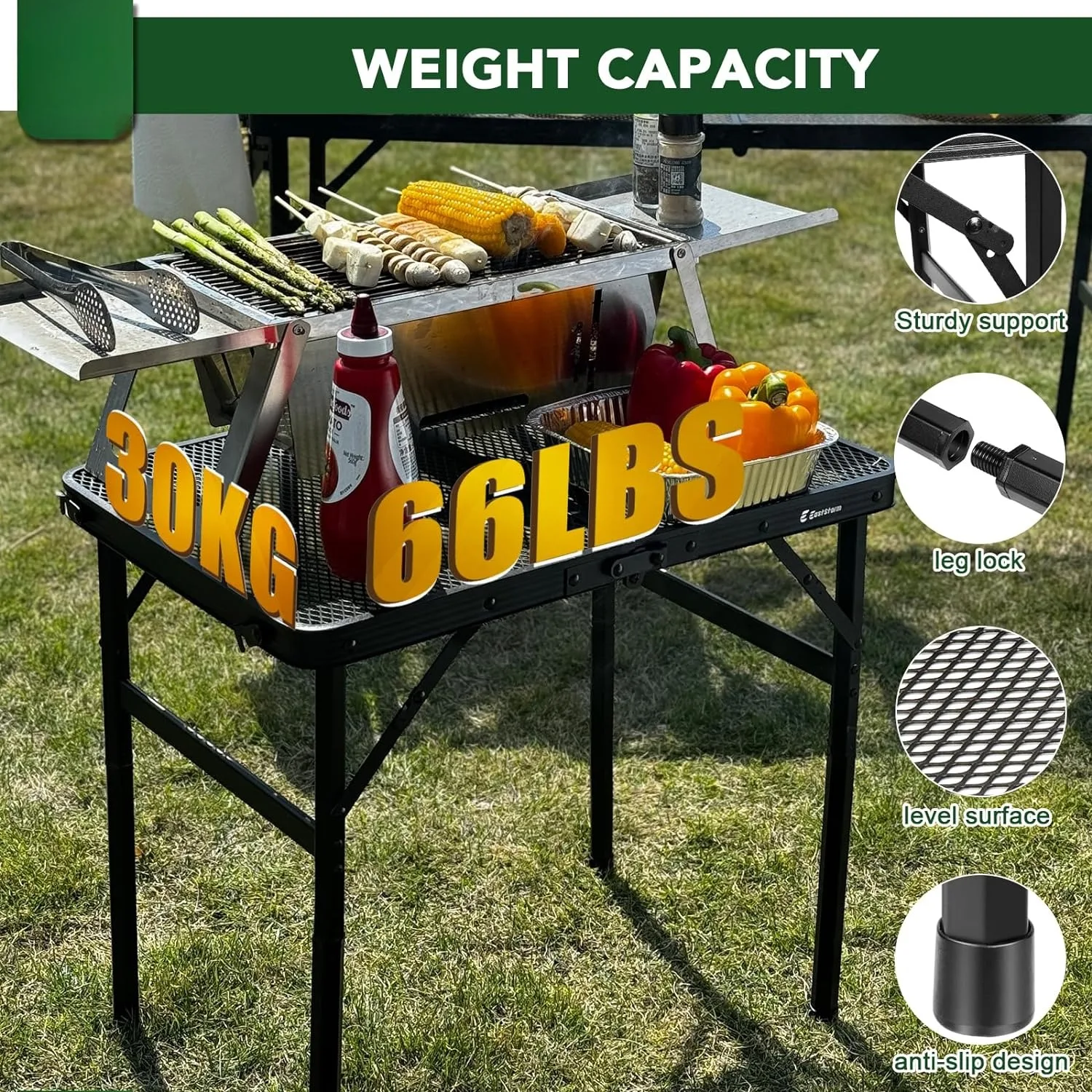 Aluminum Alloy Folding Table with Lifting Shelves Height Adjustable Compact and Portable Picnic Table for Grill Outdoor Camping