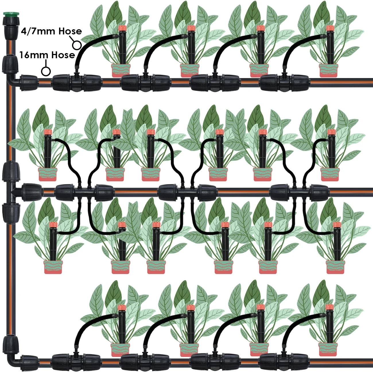 KESLA 10PCS 16mm to 4/7mm Tubing Connector Garden Irrigation Water Adapter 6-Way PE Pipe to 1/4 Inch Micro Hose Coupling Joint