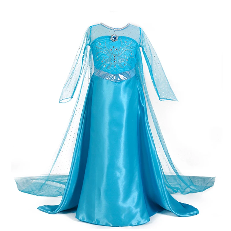 Girls Elsa Inspired Frozen Princess Costume Dress Blue Tulle Gown With Long Train For Halloween Birthday Party Role Play view 6