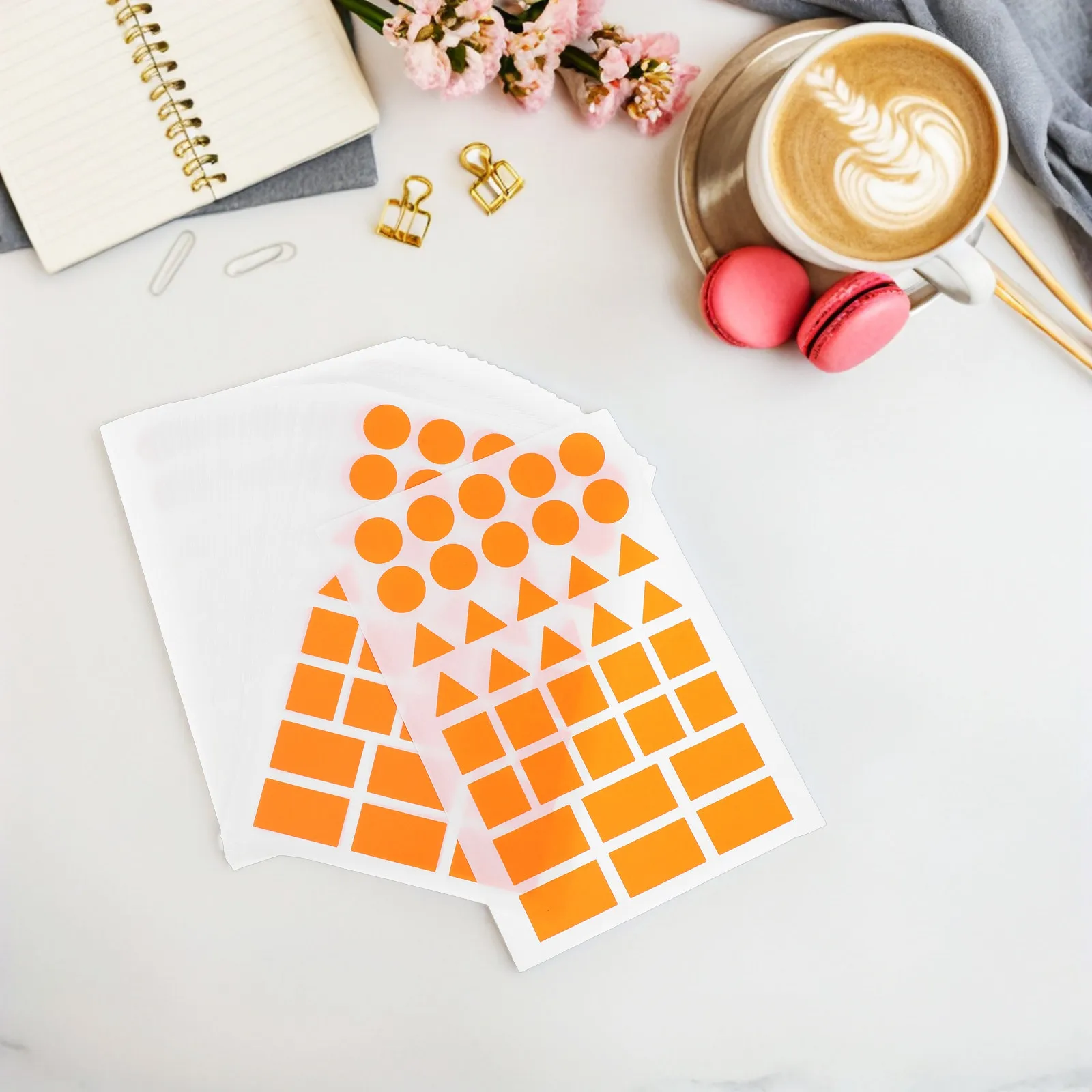 

20 Sheets Orange Geometric Shape Stickers Triangle Square Rectangle Circle Strong Adhesive Labeling Tags for Classroom Home
