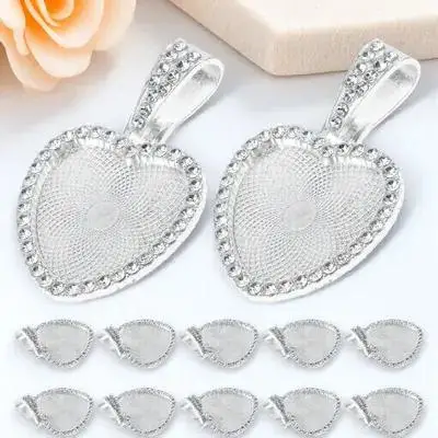 

12 set Heart Bezel Trays Silver Making Pendant Tray Pendant Diy Jewelry Making Supplies Sublimation Craft