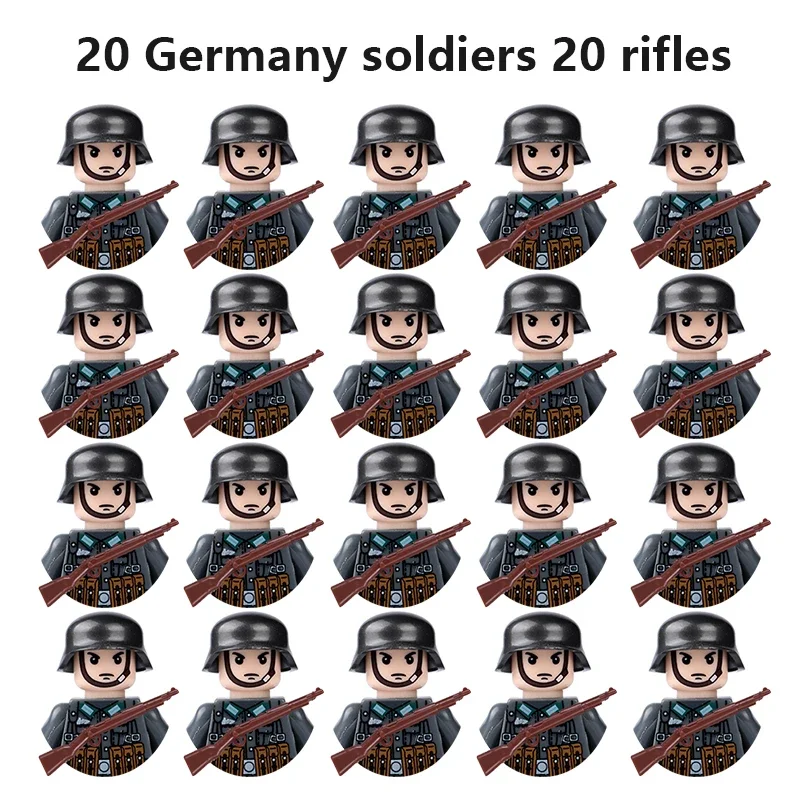 Figurines militaires de la Seconde Guerre mondiale, soldats, blocs de construction militaires, assemblage de blocs de construction, armes nationales, jouets pour enfants.