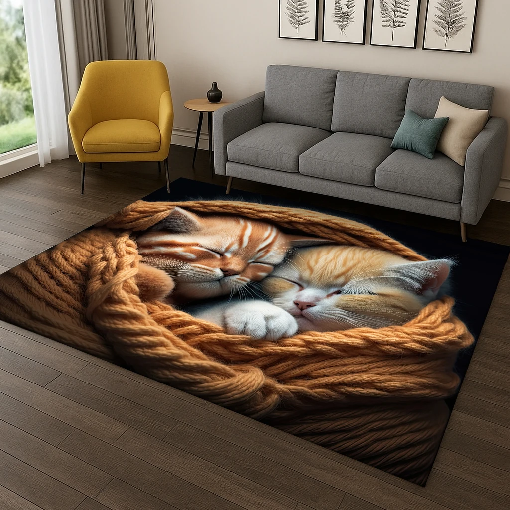 

3D Cute Cat Cartoon Area Rug, Non-Slip Floor Mat for Living Room & Bedroom, Kids Play Carpet – Home Decor Gift