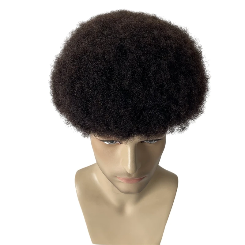 Mongol Töretlen Emberi haja hairpieces 4mm Etimon afro Üstök 2# Morogva Szökött színben 8x10 Hiánytalan csipkével Egyszeres számára Sztrájktörő férfiak