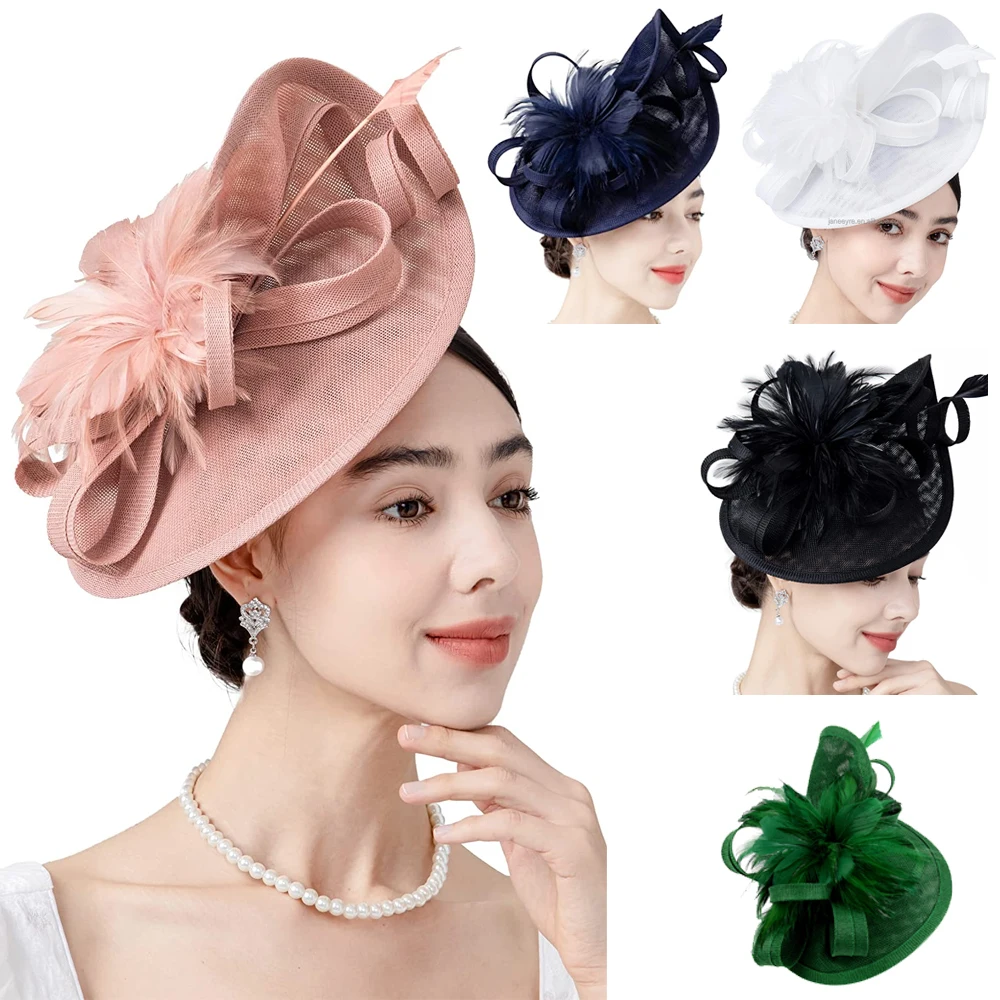 

2025 Elegant Fascinator Hat for Women Tea Party Kentucky Derby Fascinator Pillbox Hat Feather Flower Fascinator Wedding Cocktail