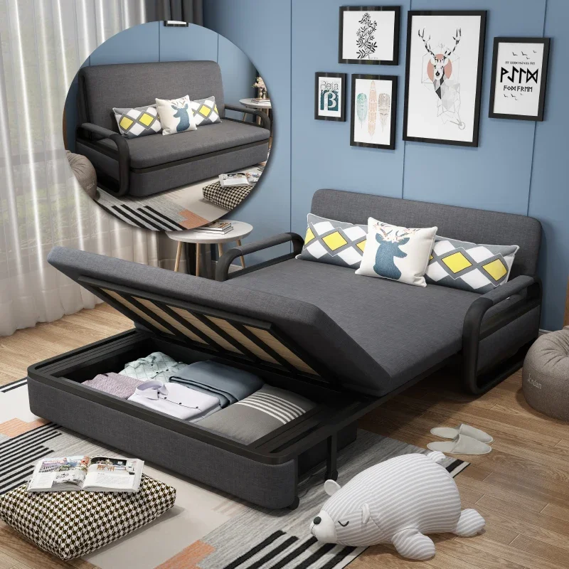 

Modern Multifunctional Convertible Sofa Bed Set Folding Couch Sleeper Adjustable Features Metal Frame Storage Home Hotel Use