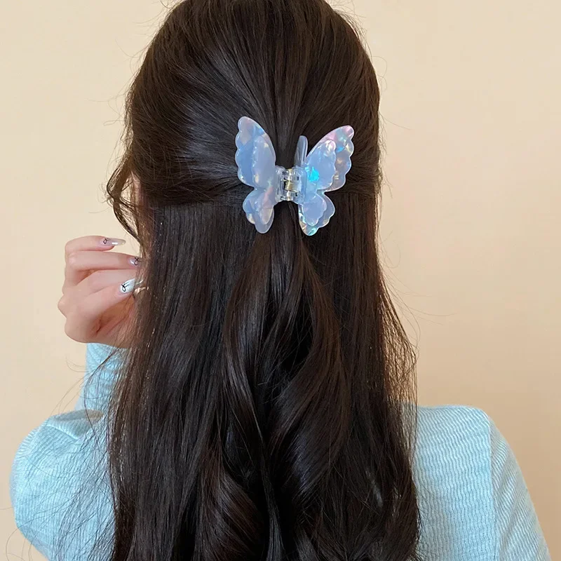 Acrylic Double Layered Butterfly Acetic Acid Transparent Color Hair Claws Sweet Updo Shark Hair Clips Fairycore New Accessories