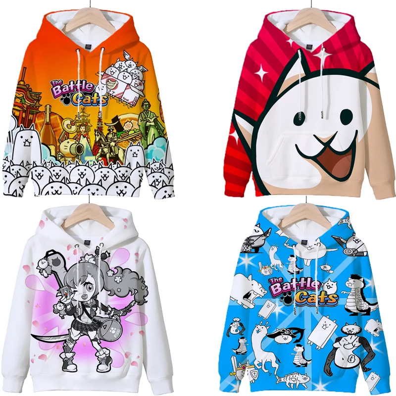 Game The Battle Cats Hoodie Kawaii Kids Clothes Sweatshirt Funny White Cat Harajuku Pullover Tracksuit Autumn Children Clothing