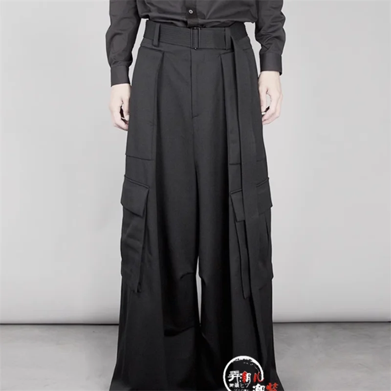 

New design high waist pants extra long wide leg pants original designer runway high quality men's wear