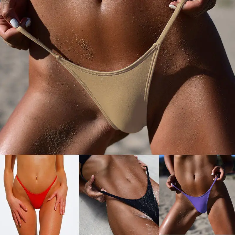 Women Summer Attractive Fashion Stylish High Leg Sexy Thong Bikini Bottoms G-String Brazilian Thongs Solid Bottom Swimsuit