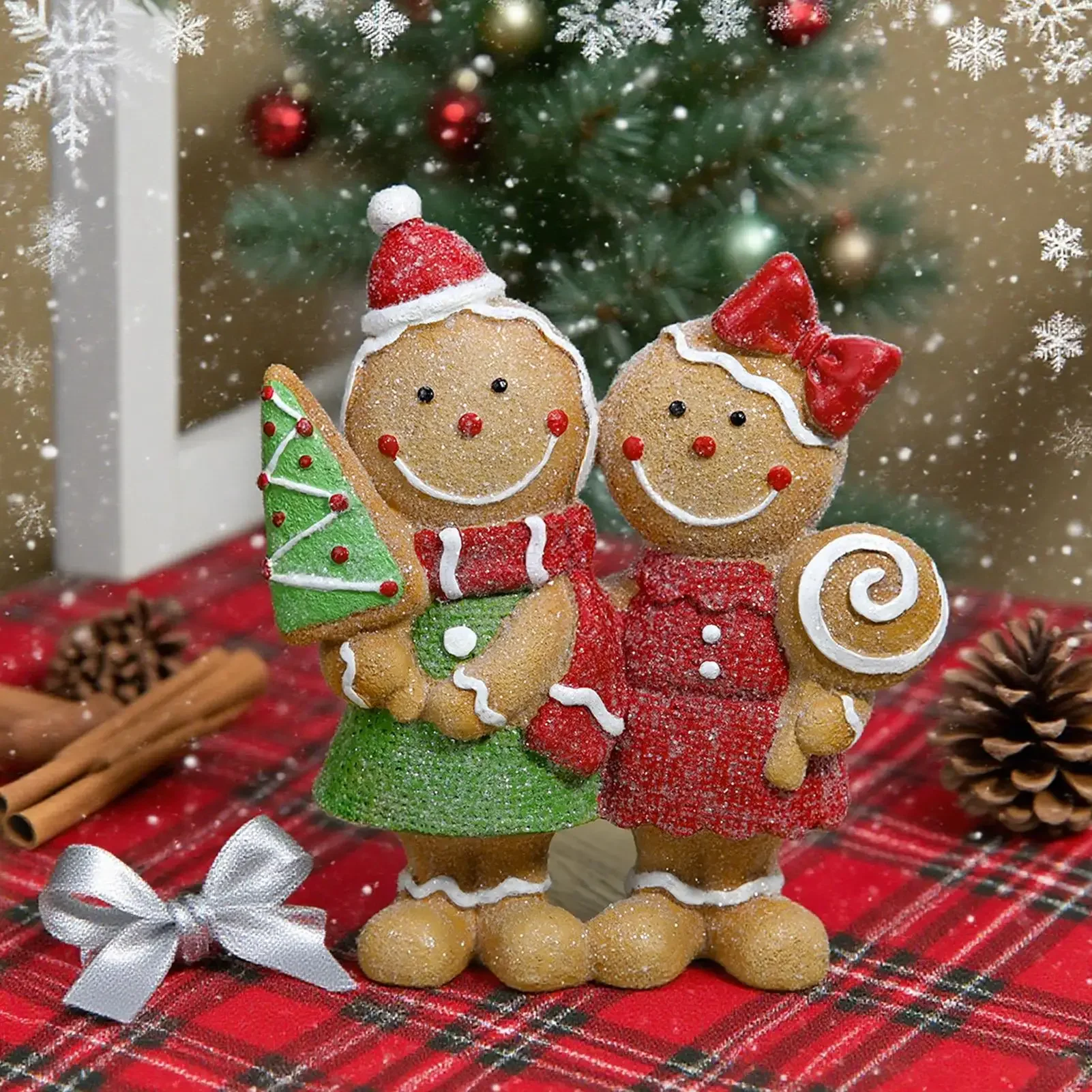 Christmas Gingerbread Figurines Gingerbread Couples Standing Figurines Small Christmas Statue For Men Women Kids Girls Boys