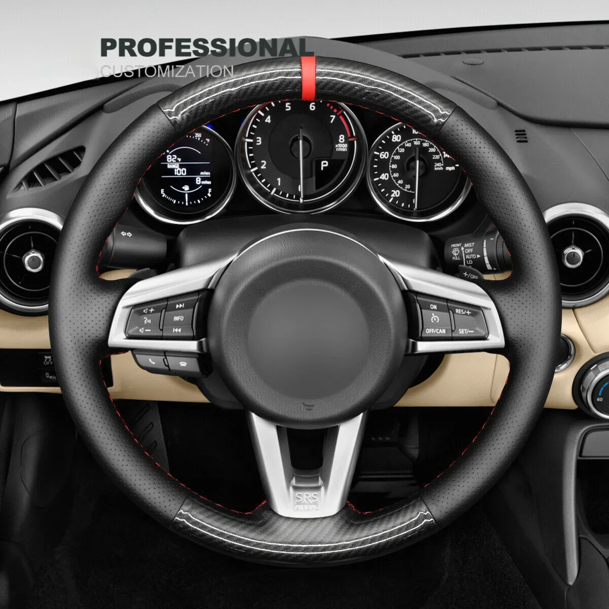 

DIY Hand Stitch Carbon Fiber Genuine Leather Car Steering Wheel Cover For Mazda MX-5 2016 2017 2018 2019 Car Accessories