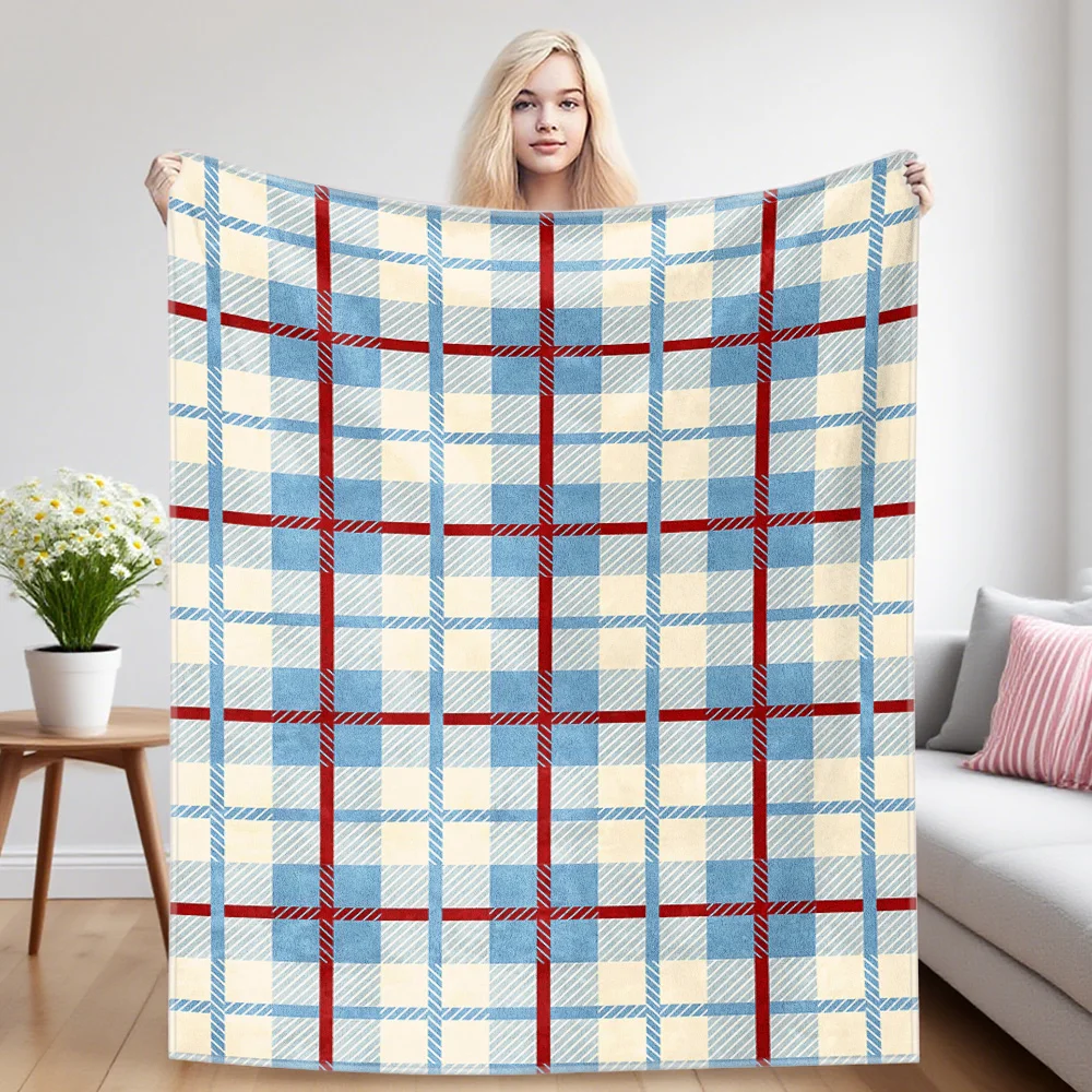Retro Plaid Flannel Blankets Are Suitable For Sofas, Men's Room Decorations, Thick And Warm Gifts For Teenagers