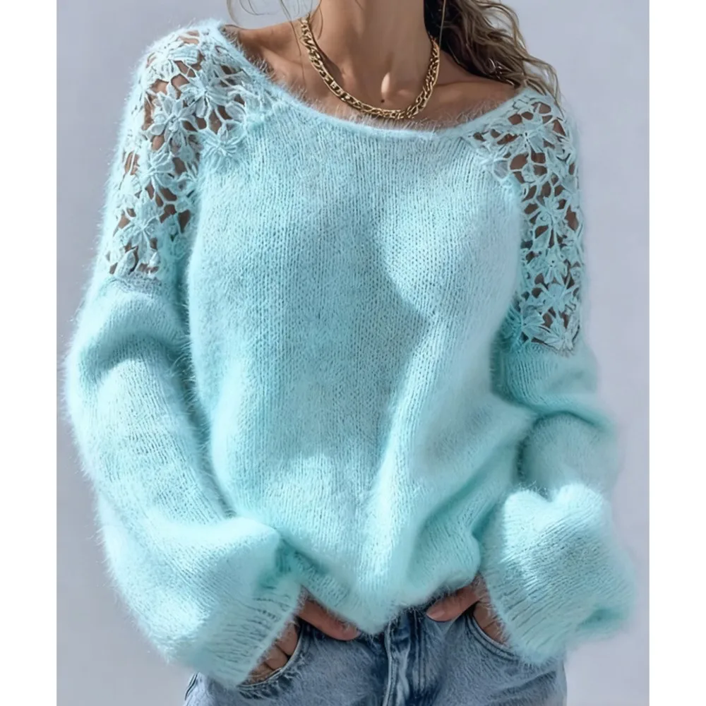 Autumn New Fashion Imitation Mink Hand-knitted Long Women's Sweater Casual Loose O Neck Long Sleeve Female Versatile Knitted Top