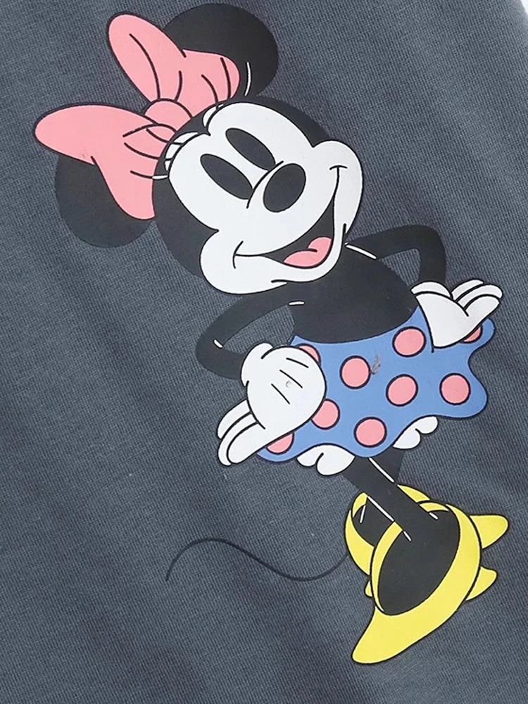 Disney T-Shirt Mickey Minnie Mouse Cartoon Print Embroidery Sweet Women O-Neck Pullover Short Sleeve Tee Tops Female Streetwear