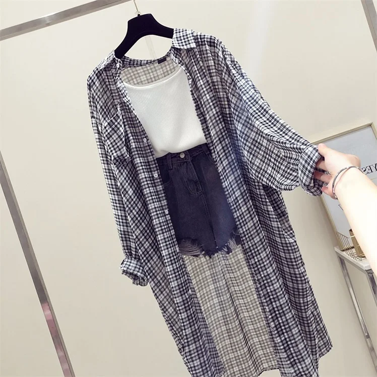 Women's Mid-Length Shirt Jacket Summer New Thin Chiffon Cover up Dress Outer Cardigan Lightweight Breathable  Collar Long...