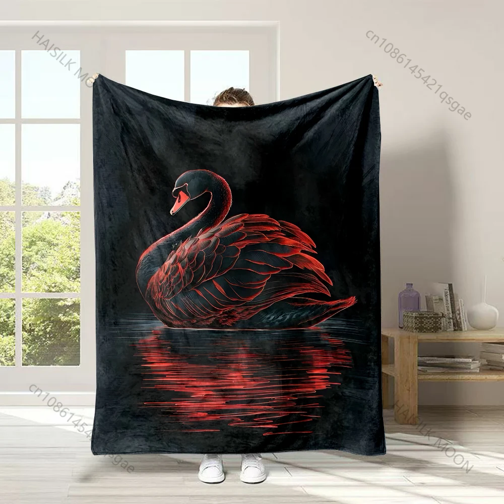Black Swan Red Glow Reflection Dusk Print Adult Children Warm Blankets Home Travel Car Soft Comfortable Suitable for All Seasons