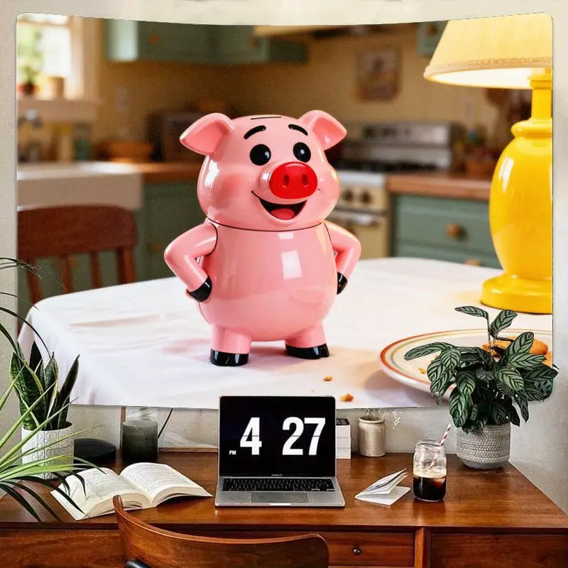 

1 шт., гобелен Happy Pink Piggy Bank, настенное искусство Kawaii с мультяшной свиньей для уютного декора комнаты, эстетический подвесной подарок для спальни, общежития и дома