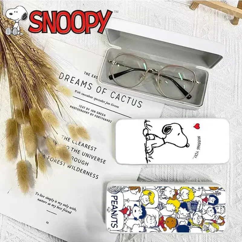 Snoopy Чарли коричневые очки из искусственной кожи, искусственная кожа, модные анимационные очки для мальчиков и девочек, жесткая оправа, футляр для хранения очков, портативные очки