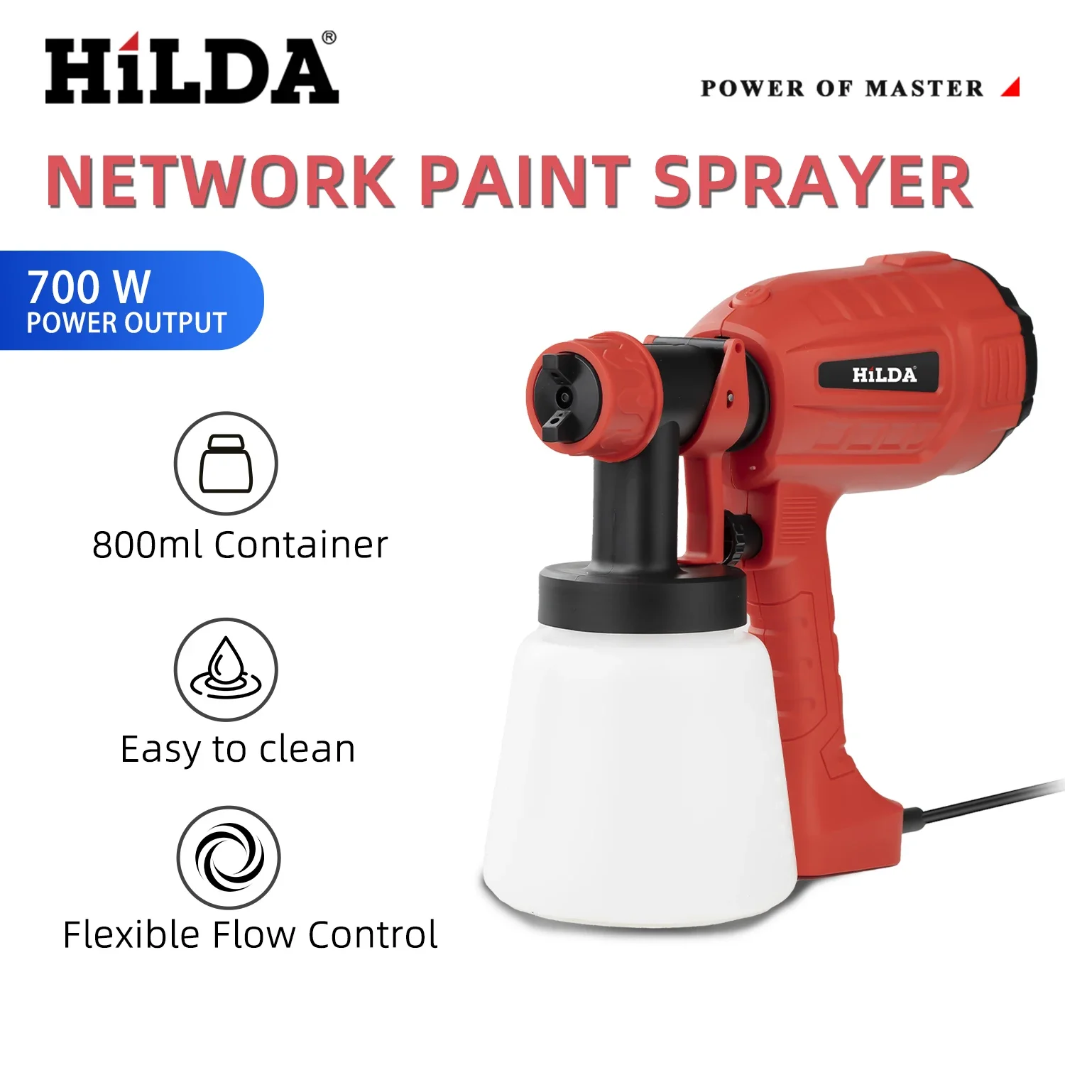 

HILDA 800ML Electric Spray Gun High Power Tools Paint Sprayer Auto Household Red Electric Spray Gun