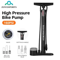 Bicycle Pump 160PSI Air Pump with Pressure Gauge Schrader Presta Valve Adapter Hand Floor High Pressure Pump for Bicycle