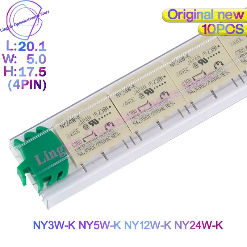 10Pcs/Lot Power Relays 5V 12V 24VDC NY3W-K NY5W-K NY12W-K NY24W-K 5A 4PIN Relay 1 Form A SPST-NO 100% Original New