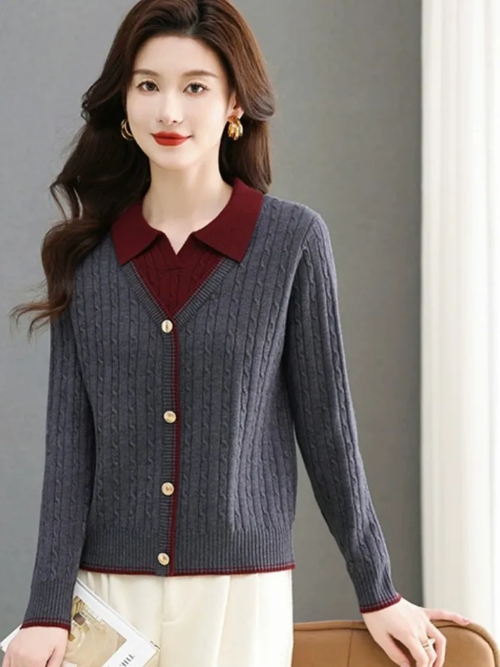 

Faionable Wool Blend Knit Sweater Set for Women Casual Sle Long Sve Flip Collar Base Layer Top Autumn Winter Warmth