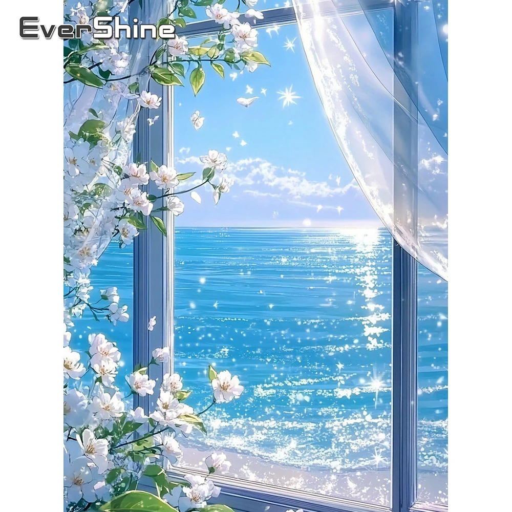 EverShine Diamond Painting Seaside Picture Of Rhinestones Embroidery Landscape Full Square Mosaic Window Daisy Handmade Hobby