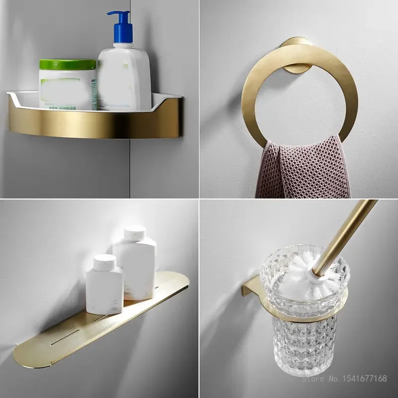 

Nordic Style Brushed Gold Stainless Steel Towel Rack Bathroom Towel Ring Paper Towel Rack Triangle Basket Toilet Brush Shelf 1Pc