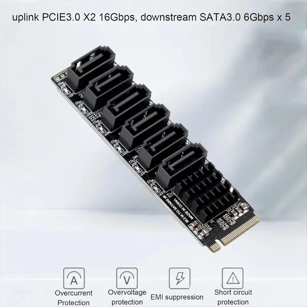 

High Speed SSD Adapter 6 Ports ASM1166 M.2 Nvme to SATA3.0 Driver Free Plug and Play SATA Expansion Card Computer Accessories