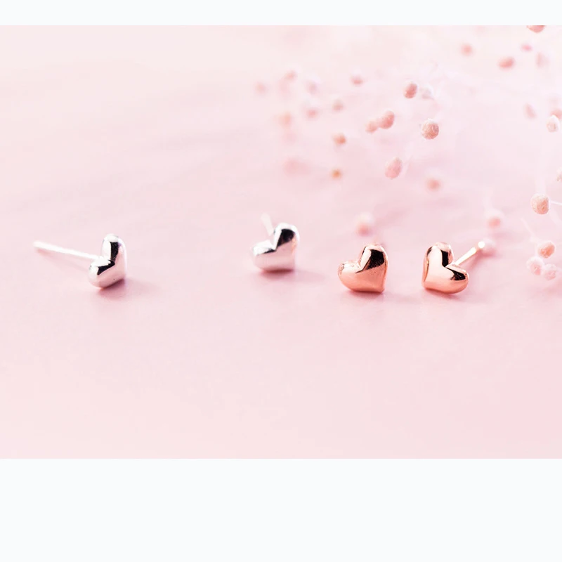 Modian Genuine 925 Sterling Silver Tiny Cute Hearts Lovely Stud Earring for Women Girl Gift Rose Gold Color Fashion Jewelry