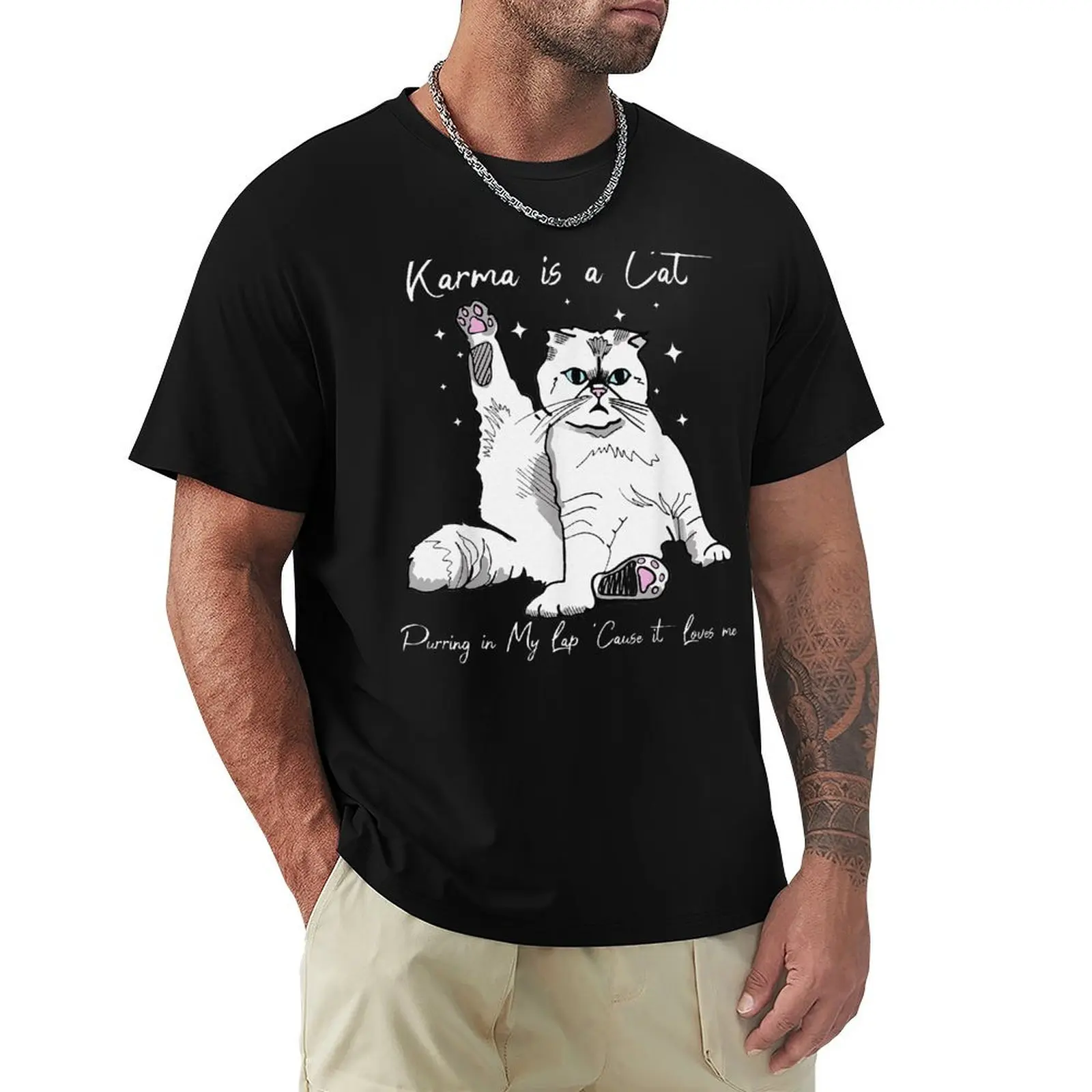 

Karma Is A Cat Purring In My Lap Cause It Loves Me Cat Lover T-Shirt vintage clothes oversizeds mens vintage t shirts