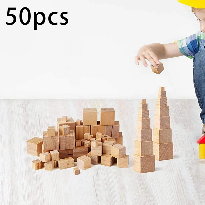 A93U-500Pcs Mixed Color Dyed Wood Beads With 50Pcs Wood Square Square Blank Wood Blocks