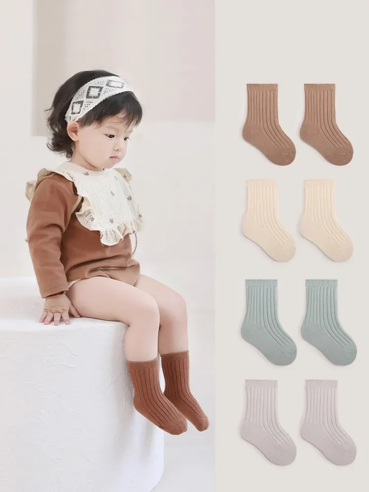 New Autumn Kids Socks Girls Solid Color Mid Tube Socks Children Sock 5 Pairs a Lot knit baby socks little girls winter wool sock